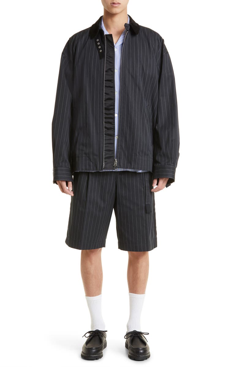 Sacai Chalk Stripe Belted Bermuda Shorts, Alternate, color,