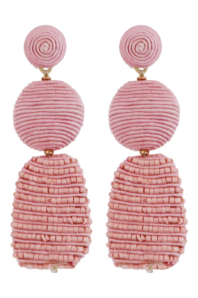 Raffia Beaded Drop Earrings, Main, color, PINK