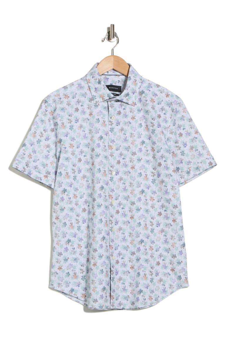 Miles OoohCotton® Abstract Print Short Sleeve Button-Up Shirt, Alternate, color, WHITE/ JADE