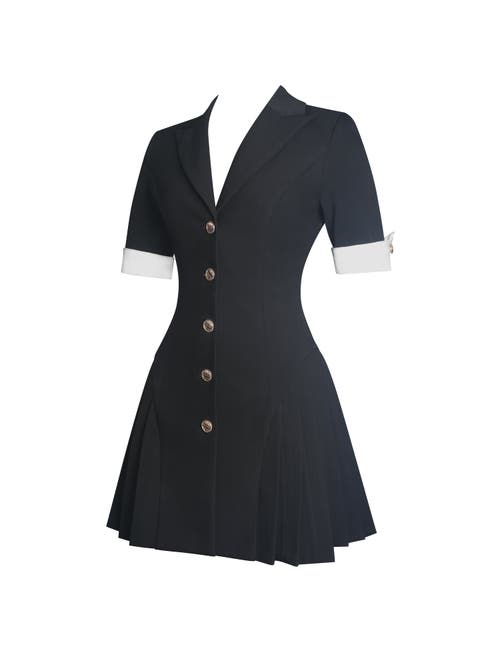 Miss Circle Ilitha Woven Crepe Pleated A-line Mini Dress In Black