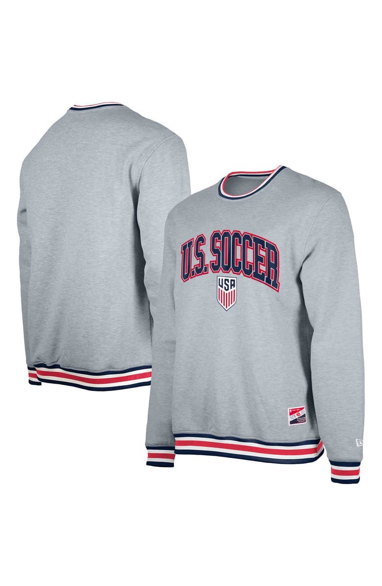 5TH AND OCEAN BY NEW ERA Men's 5th & Ocean by New Era Gray USMNT Throwback Fleece Crewneck Pullover Sweatshirt, Main, color,
