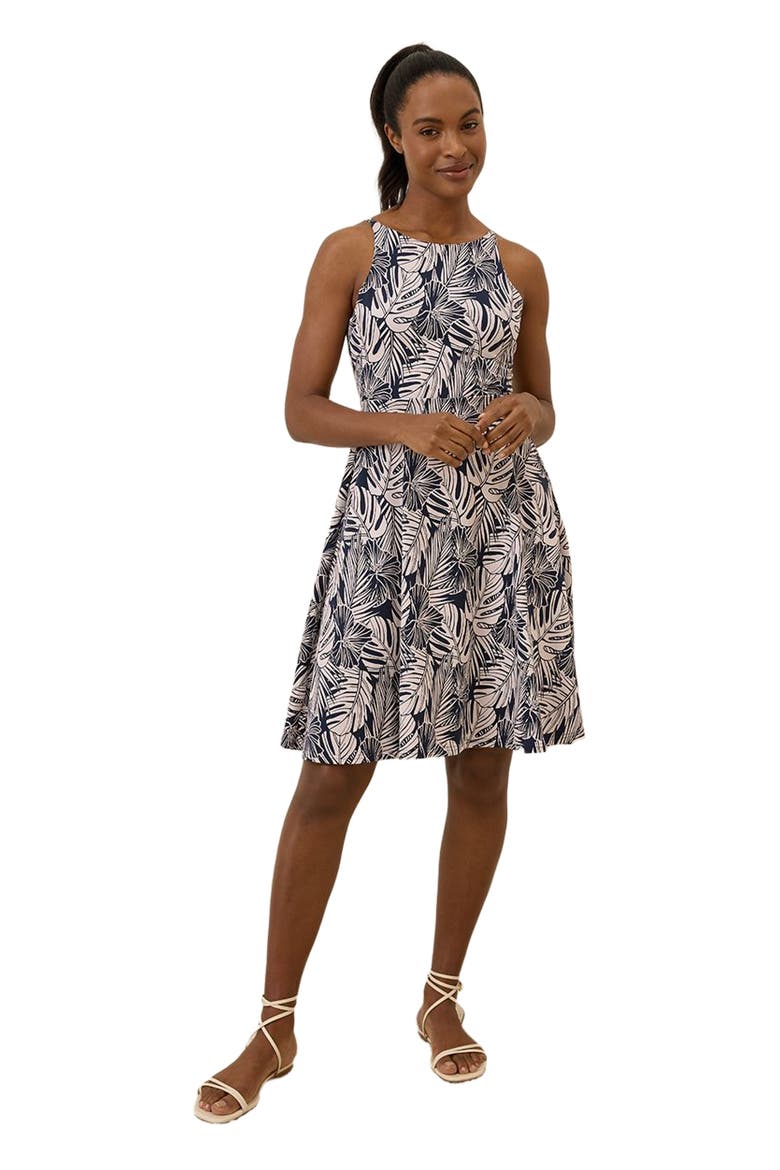 Organic Cotton Fit & Flare Twist Back Dress, Main, color, Midnight Blue Palms