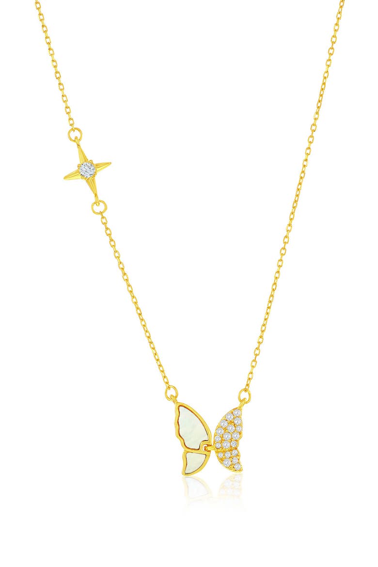 Mother-of-Pearl & Cubic Zirconia Butterfly Pendant Necklace, Main, color, GOLD