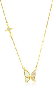 SIMONA Mother-of-Pearl & Cubic Zirconia Butterfly Pendant Necklace