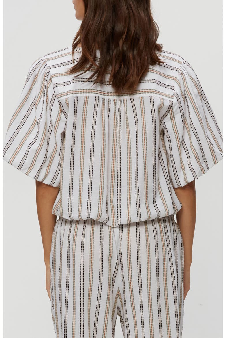 Zephyr Embroidered Stripe Bubble Hem Cotton Top, Alternate, color, WHITE