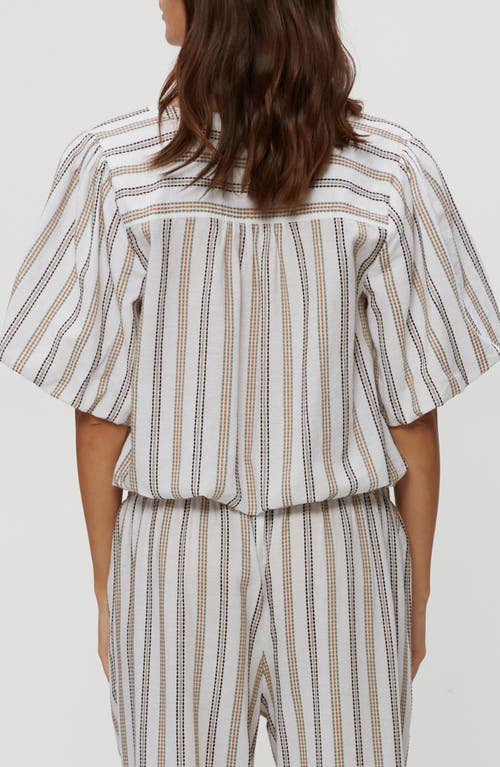 Michael Stars Zephyr Embroidered Stripe Bubble Hem Cotton Top