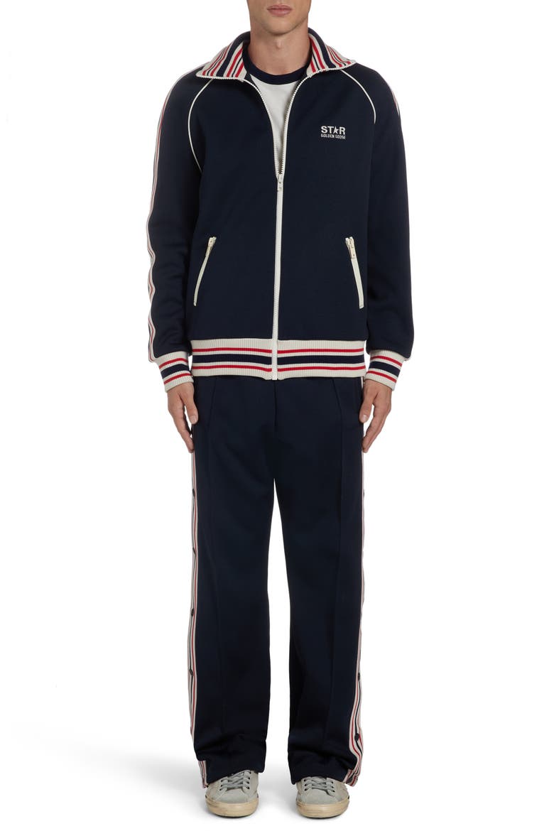 Stripe Trim Raglan Sleeve Track Jacket, Alternate, color, DARK BLUE/ PAPYRUS