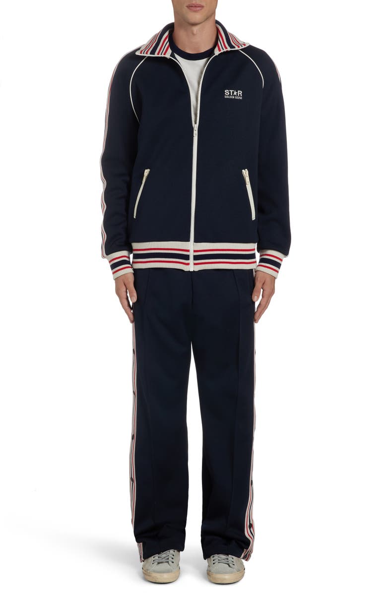 Golden Goose Stripe Trim Raglan Sleeve Track Jacket, Alternate, color, Dark Blue/ Papyrus