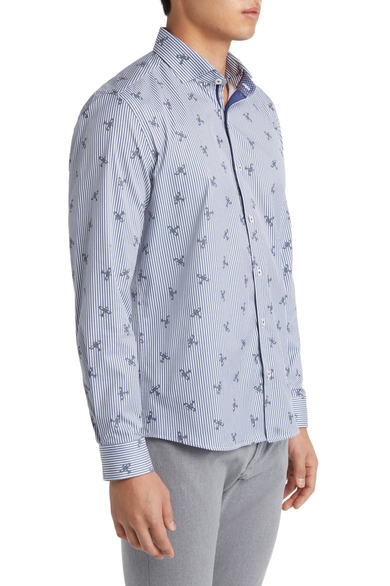 DRY TOUCH® Stripe Plane Print Performance Sateen Button-Up Shirt, Alternate, color, NAVY