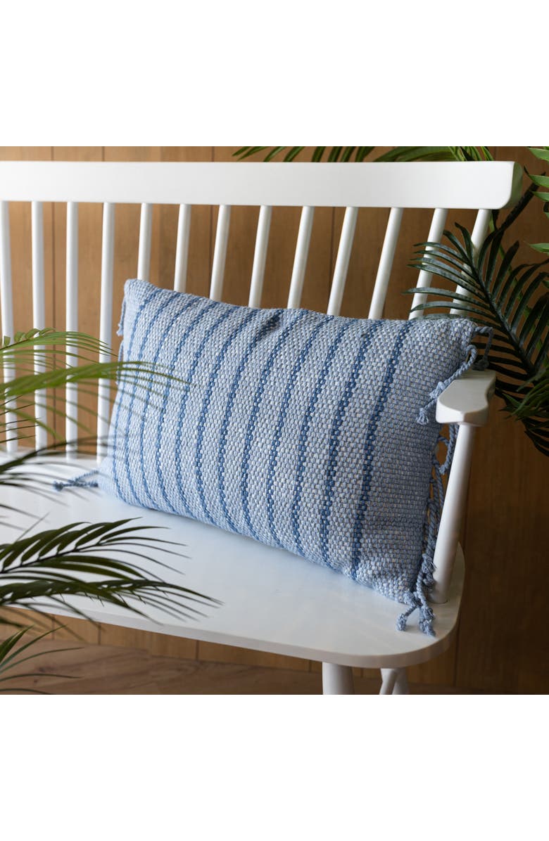 Foreside Home and Garden Handwoven Blue Striped Filled Lumbar Pillow, 14" x 22", Alternate, color, Blue