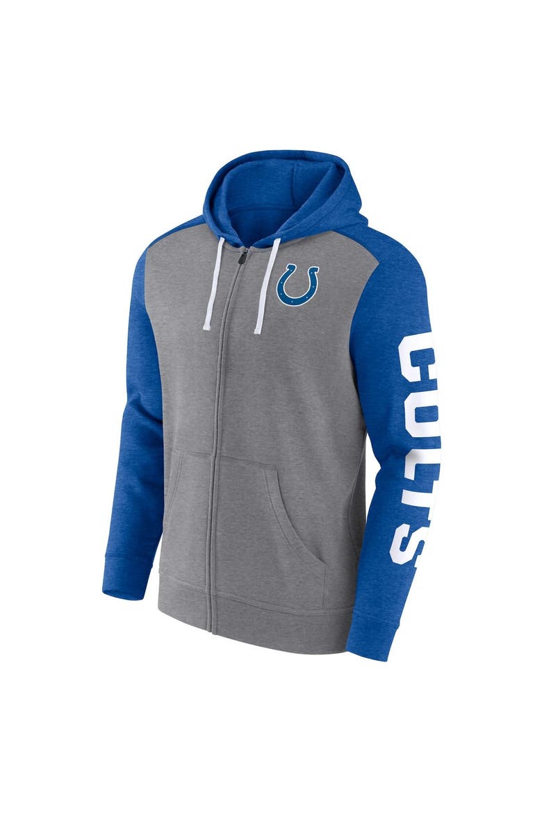Men's Fanatics Branded Heather Gray Indianapolis Colts Down and Distance Full-Zip Hoodie, Alternate, color, Heather Royal