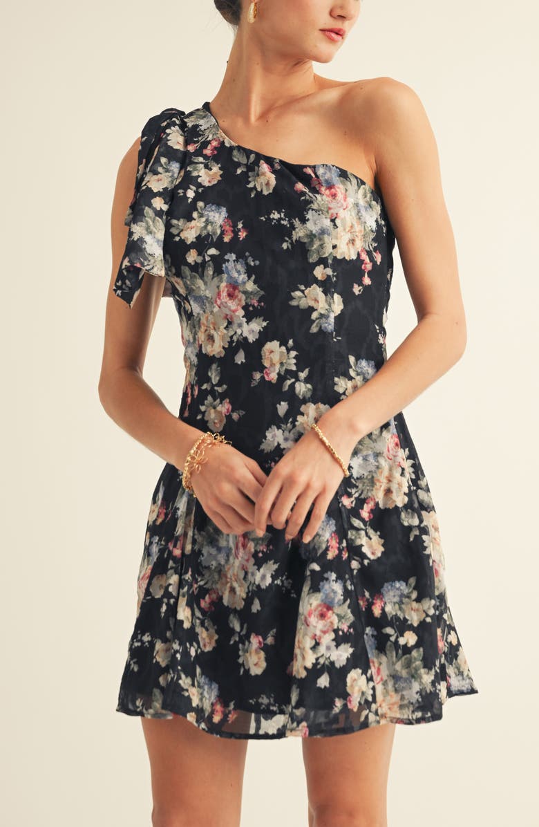 Arose Studio Sierra One-Shoulder Dress, Alternate, color, Black Multi Floral