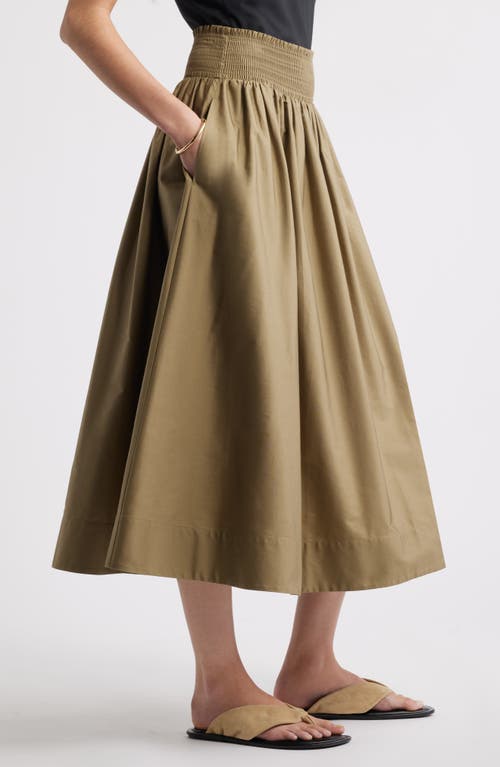 Nordstrom Smocked Cotton Midi Skirt In Olive Covert