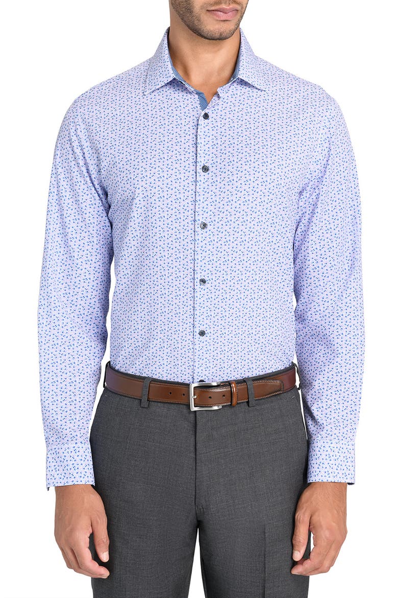 Slim Fit Micro Floral Performance Dress Shirt, Main, color, LILAC