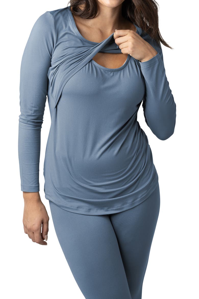 Jane Nursing Pajama Set, Alternate, color, SLATE BLUE