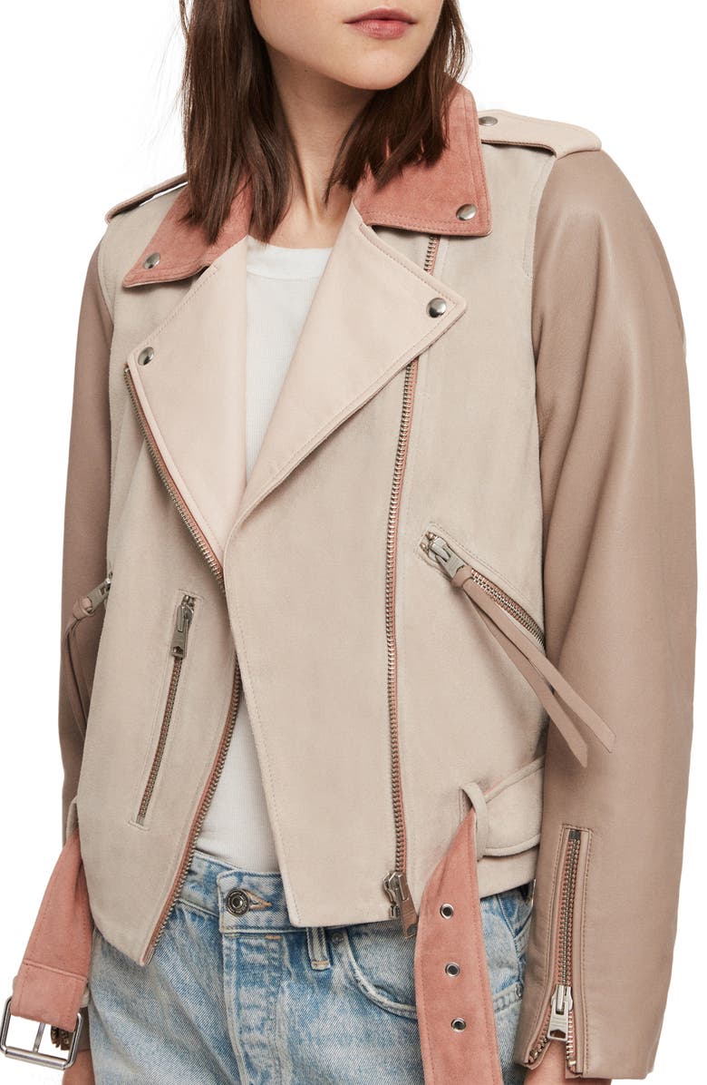 AllSaints Balfern Mix Suede & Leather Biker Jacket, Alternate, color, 