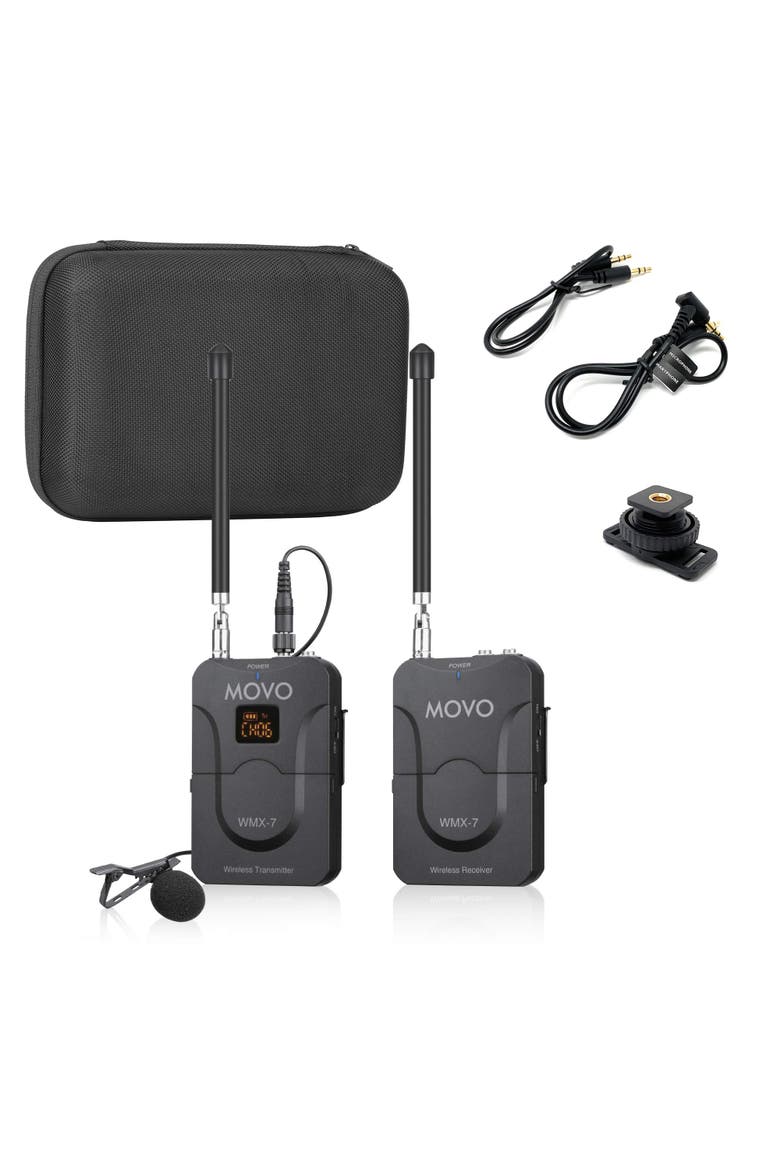 WMX-7 VHF 12-Channel Wireless Lavalier Microphone System Compatible with DSLR Cameras, Camcorders, Smartphones, Main, color, Black