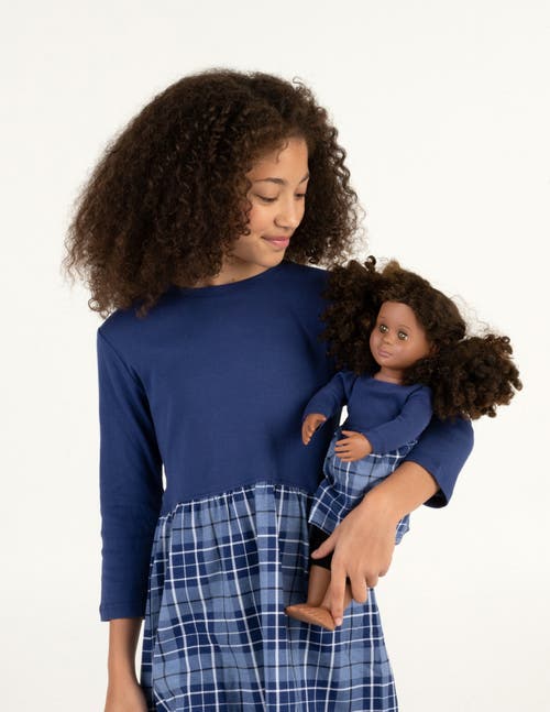 Leveret Girls Skirt Dress With Matching Doll Dress, 100% Cotton In Blue