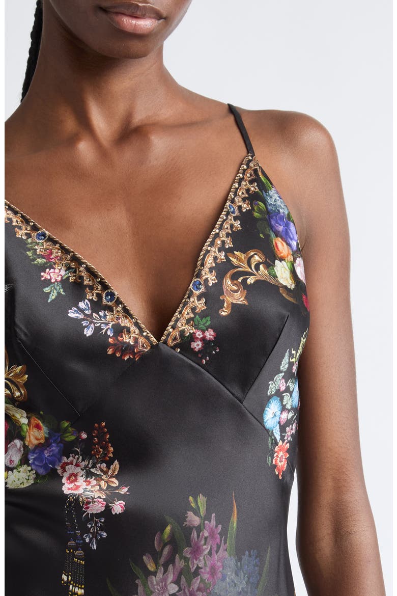 V-Neck Flounce Hem Slip Dress, Alternate, color, NIGHT GARDEN