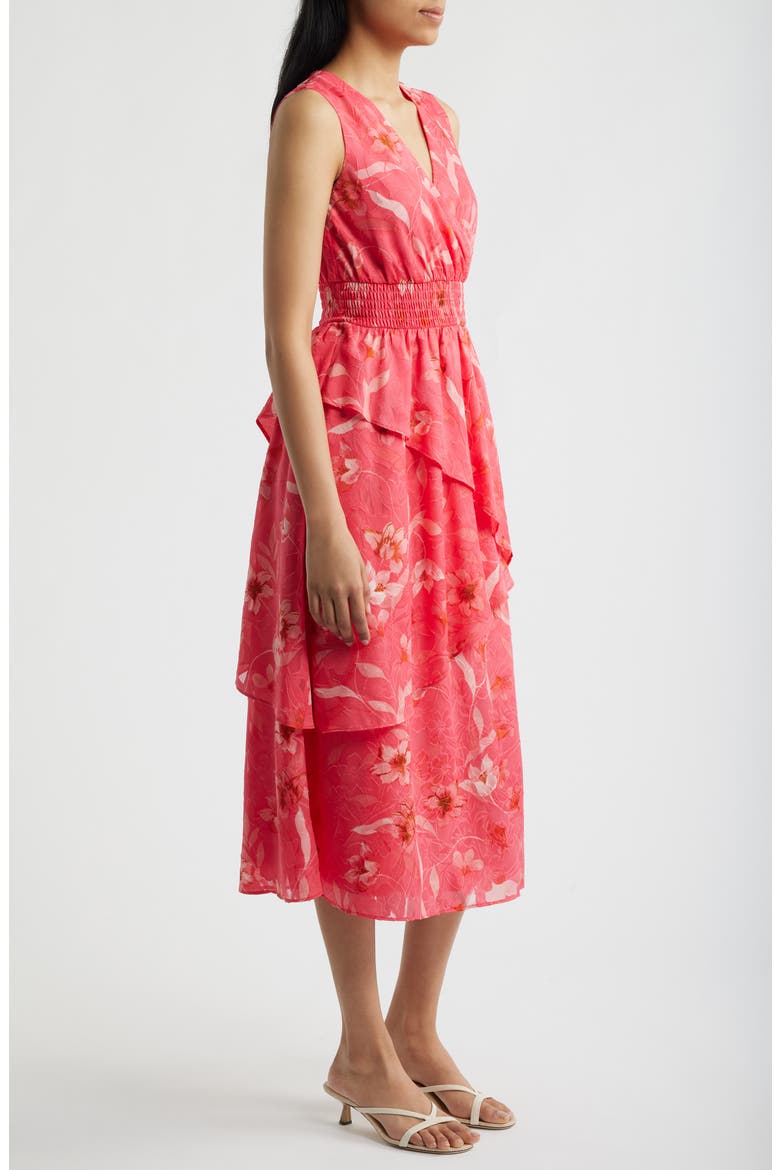 Tiered Asymmetric Midi Dress, Alternate, color, GRENADINE MULTI