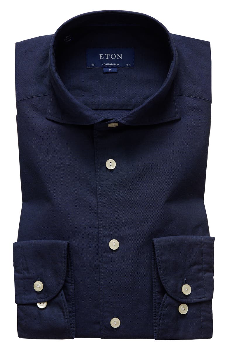 Eton Soft Casual Line Slim Fit Solid Cotton & Silk Shirt, Alternate, color, 