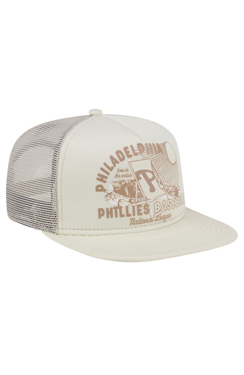 New Era Men's New Era Khaki Philadelphia Phillies Almost Friday A-Frame 9FIFTY Trucker Snapback Hat, Alternate, color, 