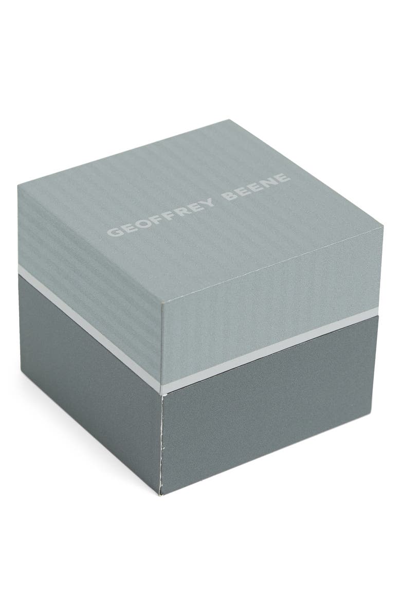 GEOFFREY BEENE Diamond Dial Leather Strap Watch, 42mm, Alternate, color, Silver