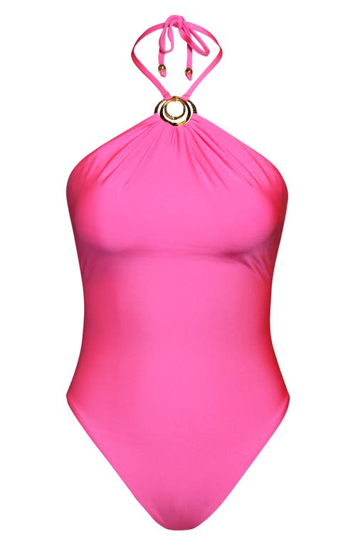 Sunshine 79 Gypset Halter One-piece Swimsuit In Electric Pink