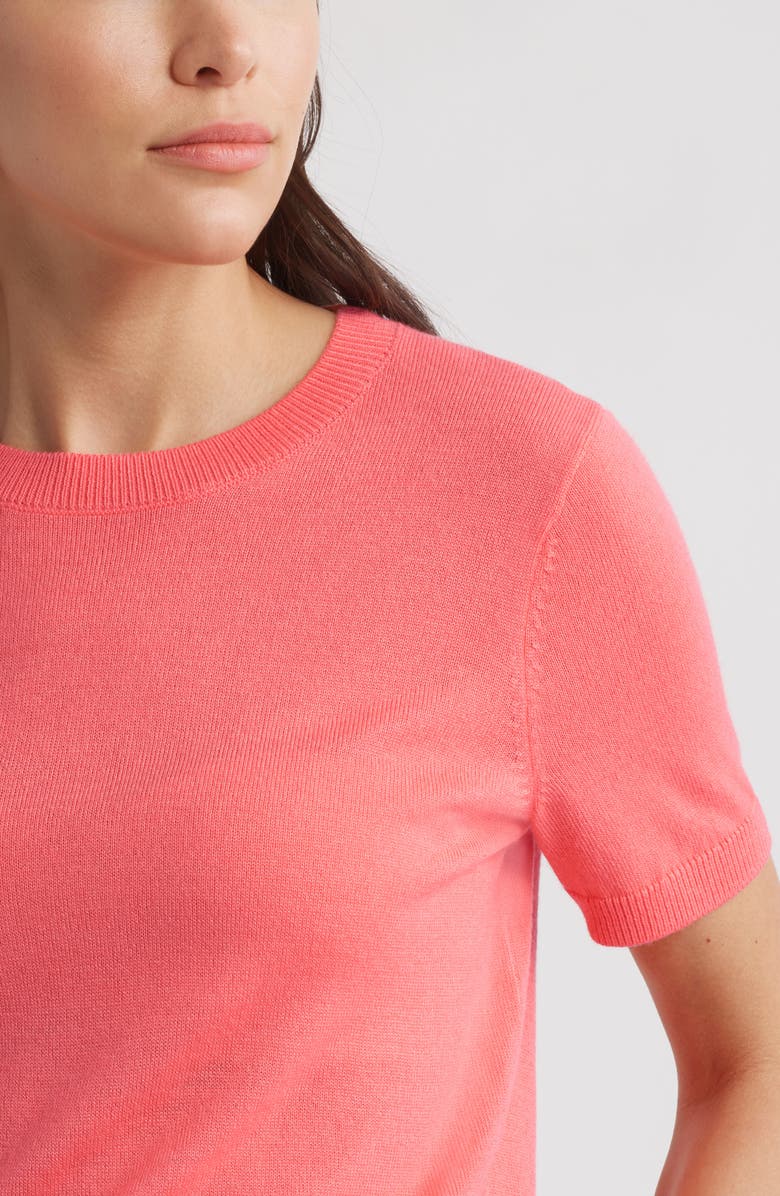 Caslon<sup>®</sup> Short Sleeve Merino Wool Blend Crewneck Sweater, Alternate, color, Coral Sugar