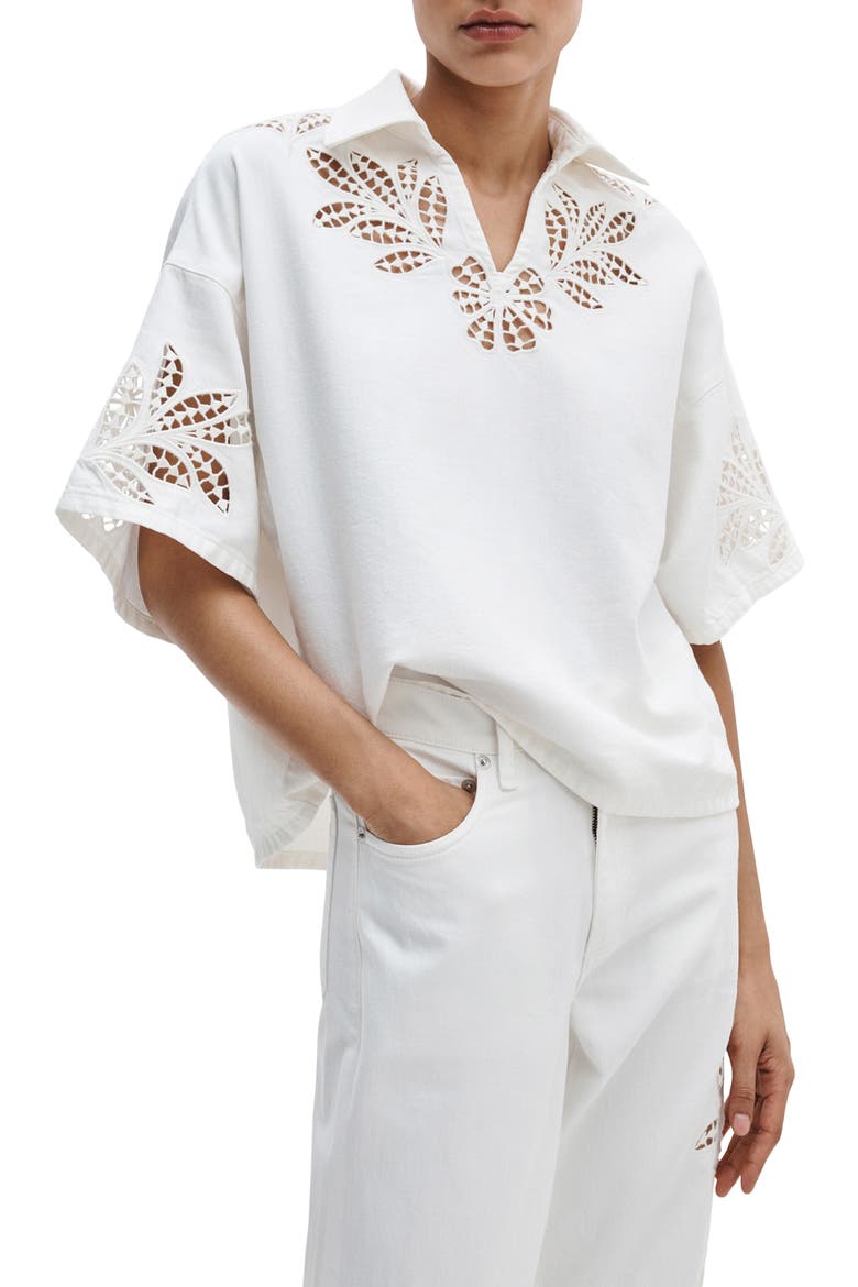Lucy Eyelet Cotton Blend Popover Top, Main, color, WHITE FLORAL