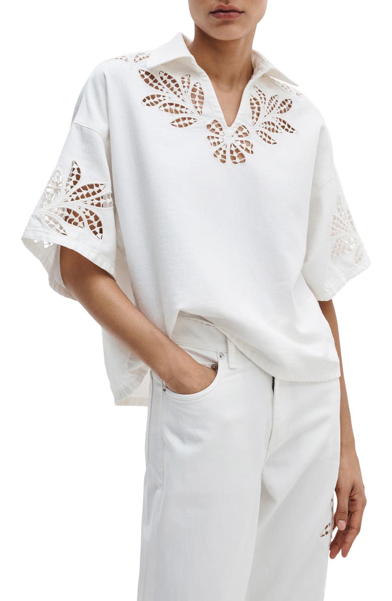 rag & bone Lucy Eyelet Cotton Blend Popover Top, Main, color, White Floral
