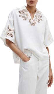 rag & bone Lucy Eyelet Cotton Blend Popover Top