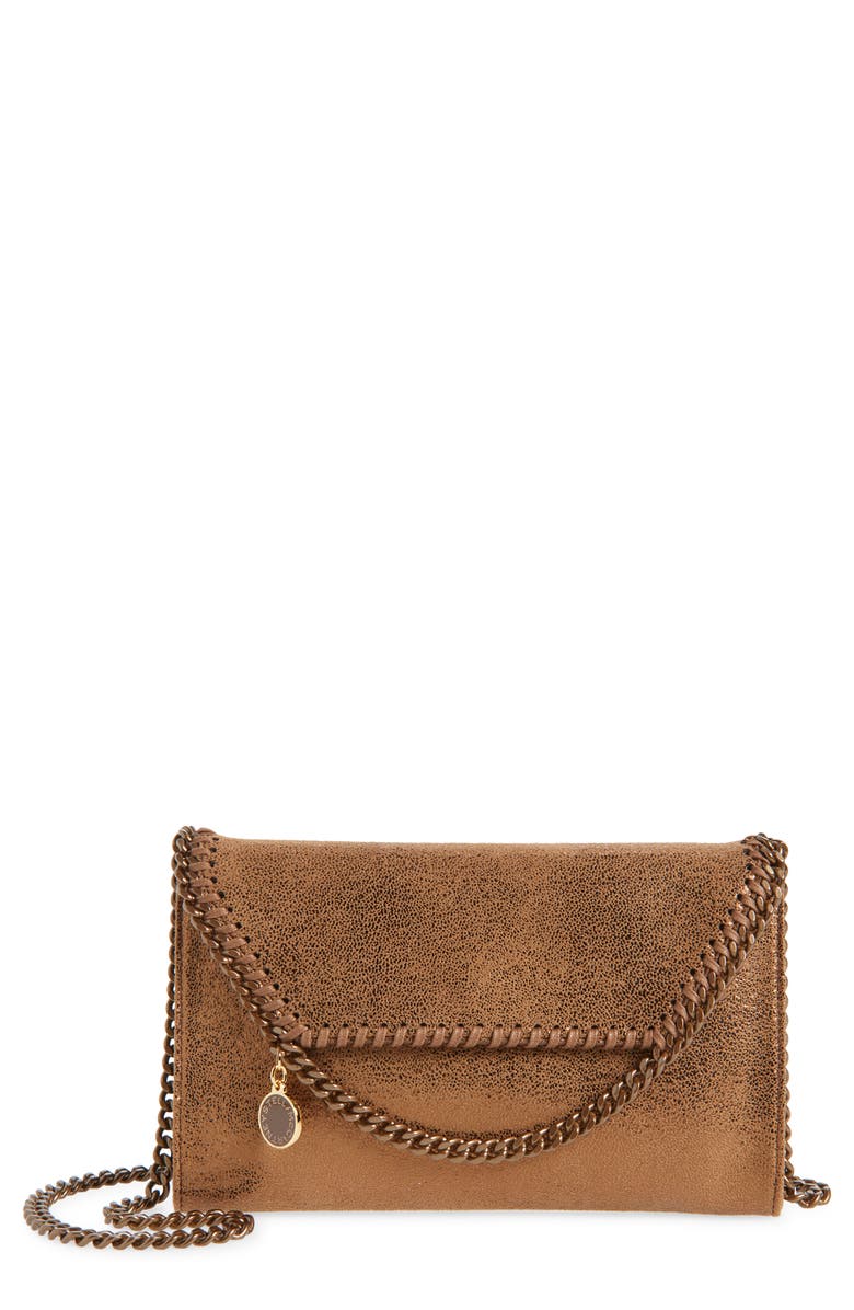 Stella McCartney Falabella Shiny Dot Faux Leather Wallet on a Chain, Main, color, Bronze