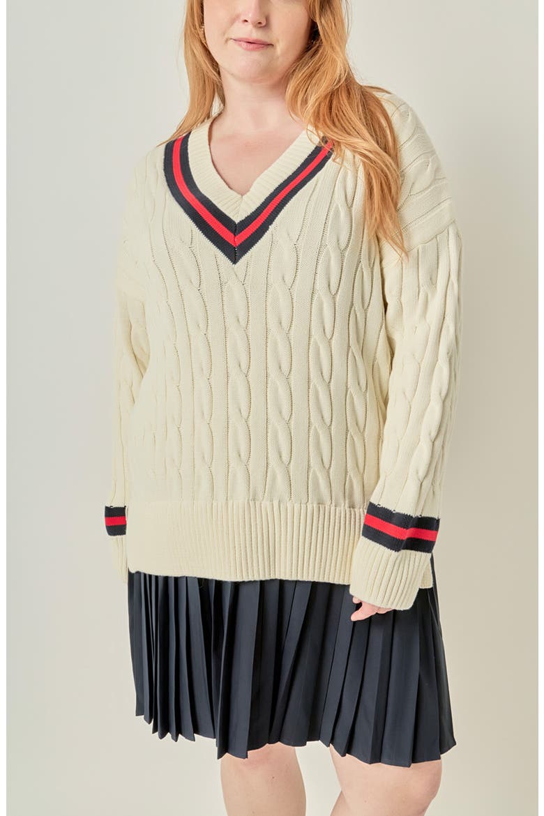 Cable Knit Pleated Sweater Dress, Alternate, color, IVORY MULTI