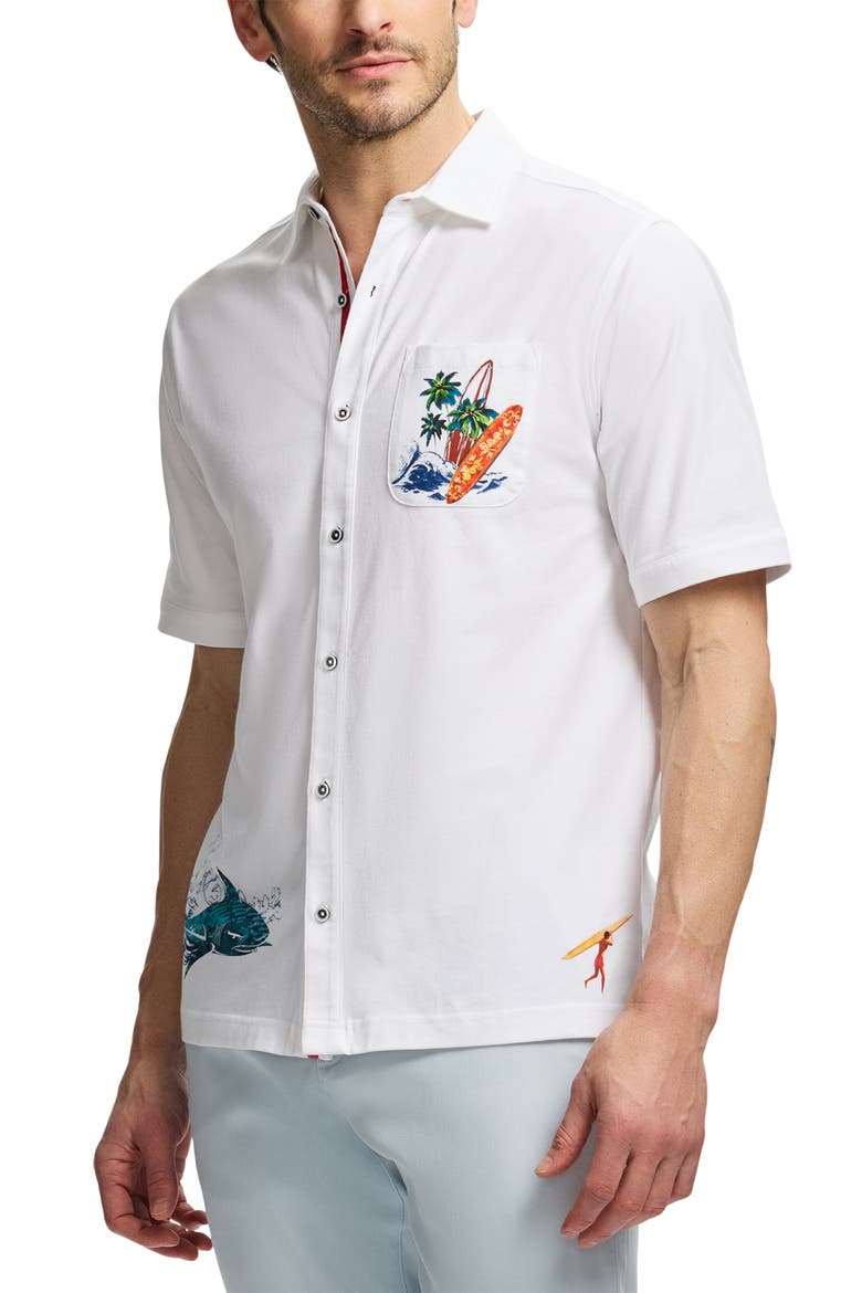 Good Surf Short Sleeve Cotton Knit Button-Up Shirt, Alternate, color, WHITE
