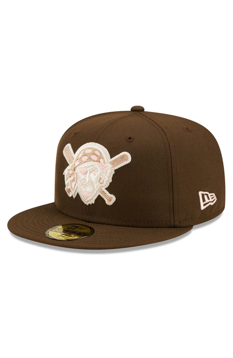 New Era Men's New Era Brown Pittsburgh Pirates Pink Undervisor 59FIFTY Fitted Hat, Alternate, color,