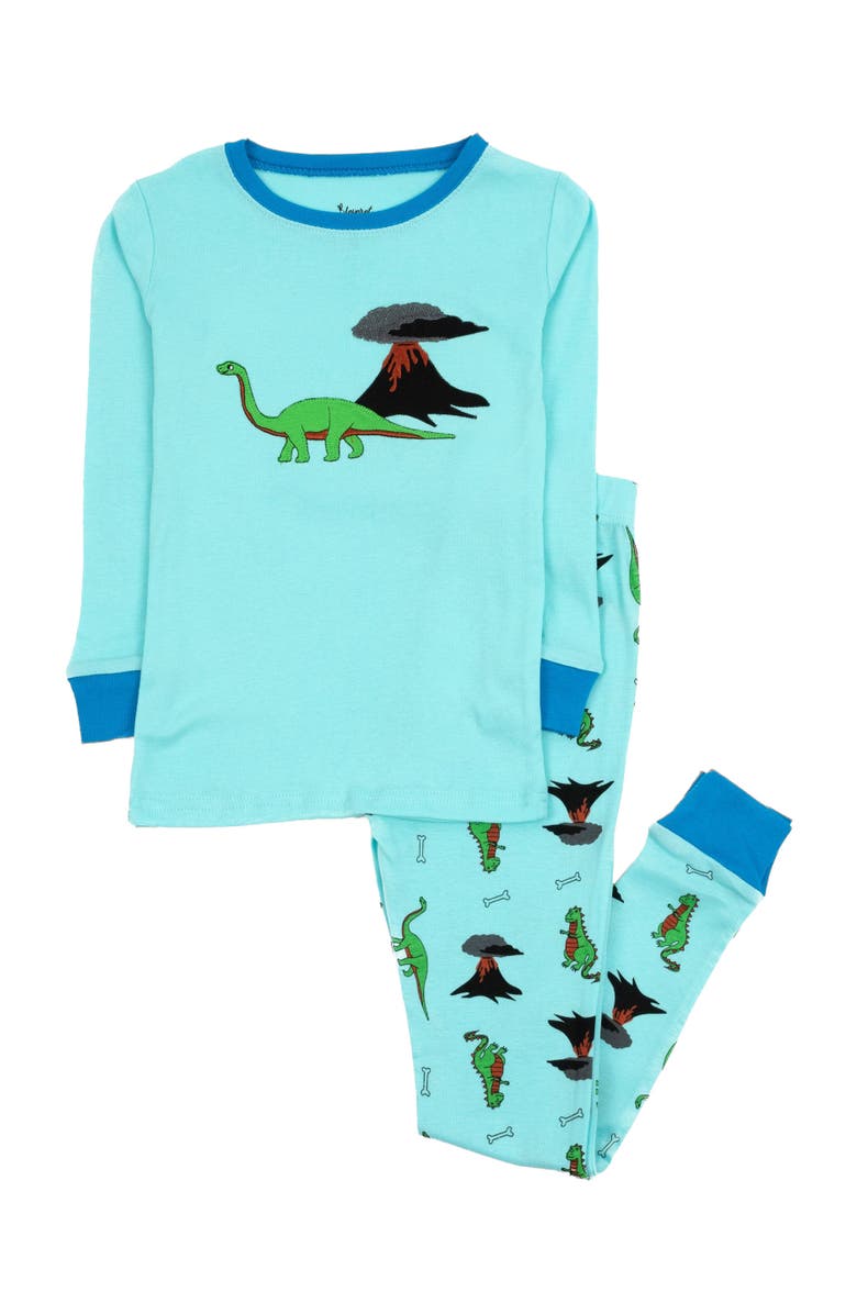 Leveret Kids Two-Piece Cotton Printed Matching Family Pajamas, Coordinated Prints, Main, color, Blue Dinosaur