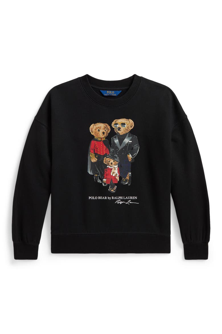 Kids' Polo Bear Family Graphic Print Sweatshirt, Main, color, BLACK