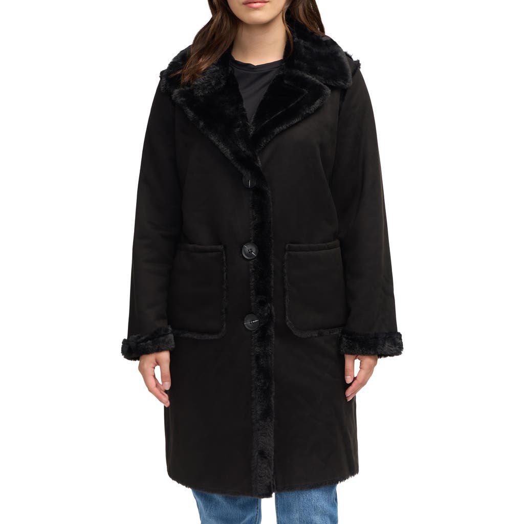 Nvlt Faux Fur Trim Faux Suede Jacket In Black