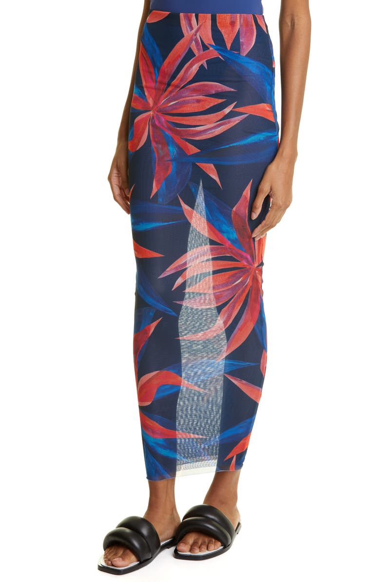 Louisa Ballou Floral Mesh Pencil Skirt, Alternate, color, Lunar Bloom