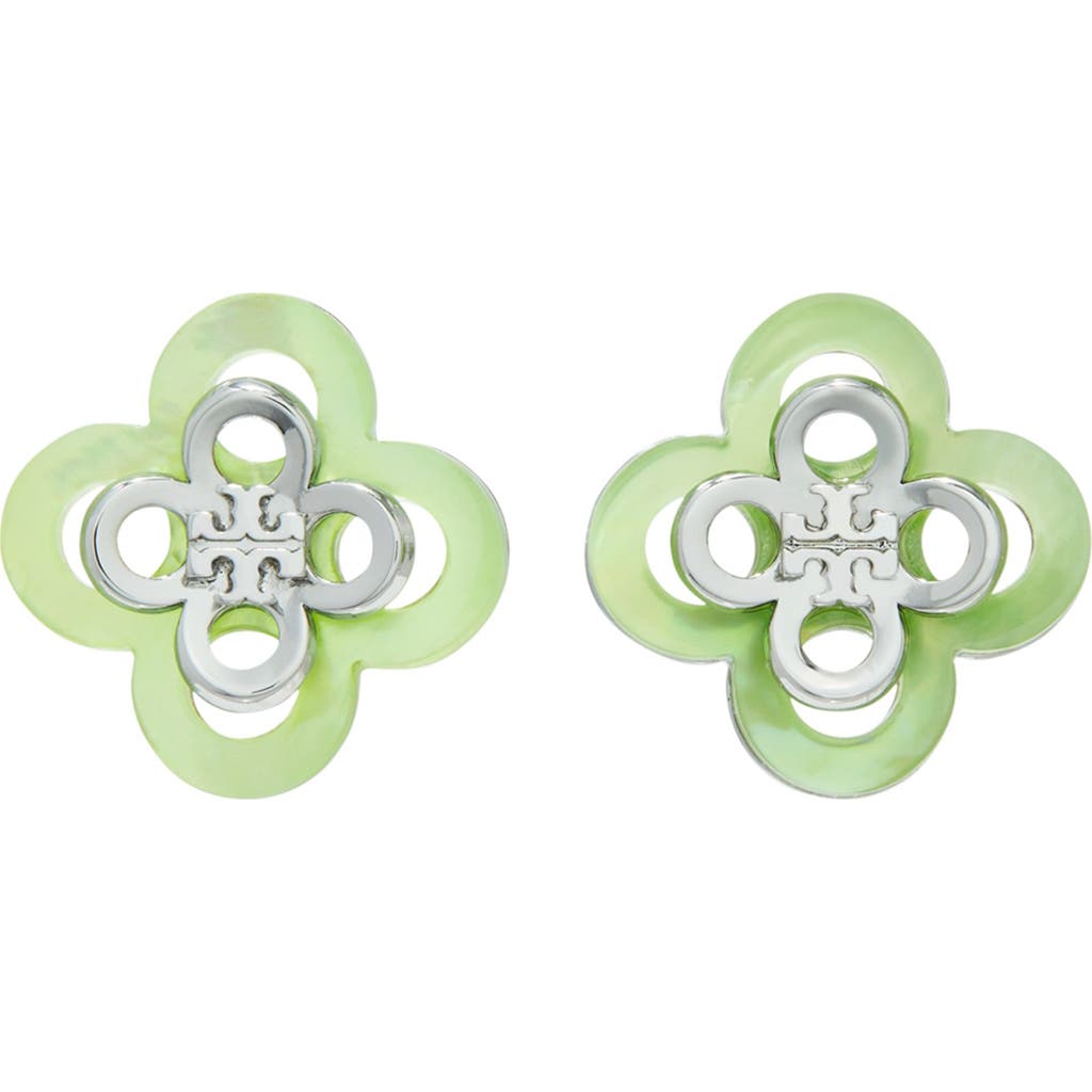 Tory Burch Kira Clover Stacked Stud Earrings In Green