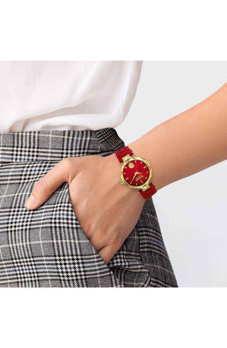 VERSUS Versace Covent Garden Leather Strap Watch, 36mm, Alternate, color, Gold