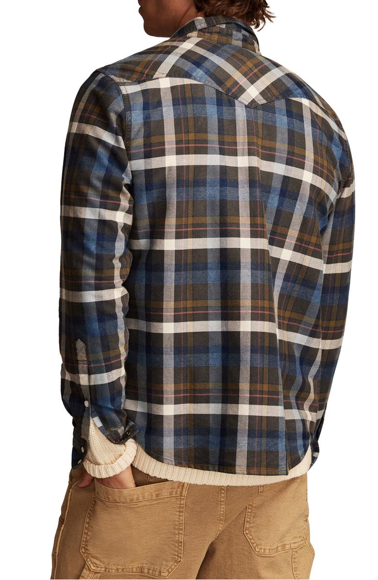 Lucky Brand Indigo Plaid Flannel Snap-Up Western Shirt, Alternate, color, 