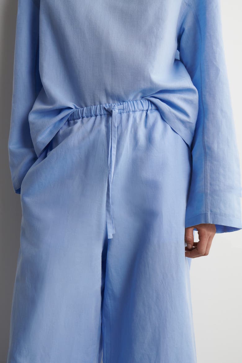 Wide-leg Linen Drawstring Trousers, Alternate, color, LIGHT BLUE