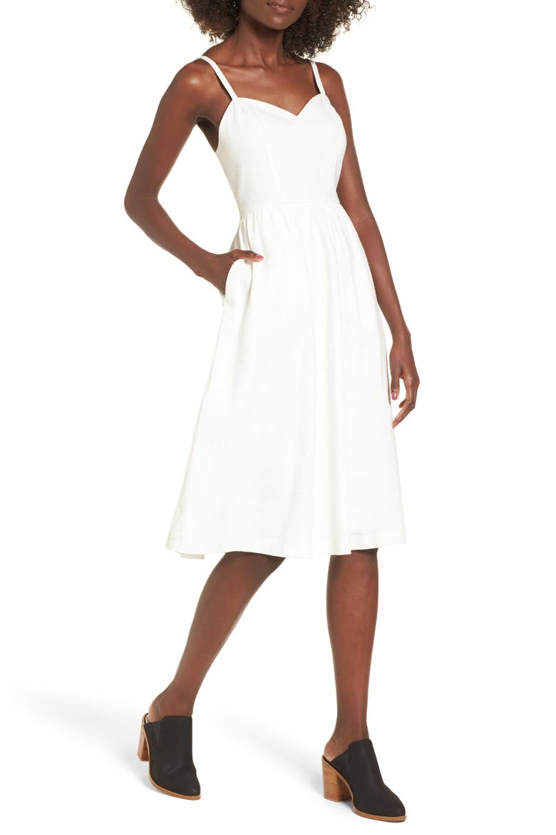 Cotton & Linen Ballerina Midi Dress, Main, color, WHITE