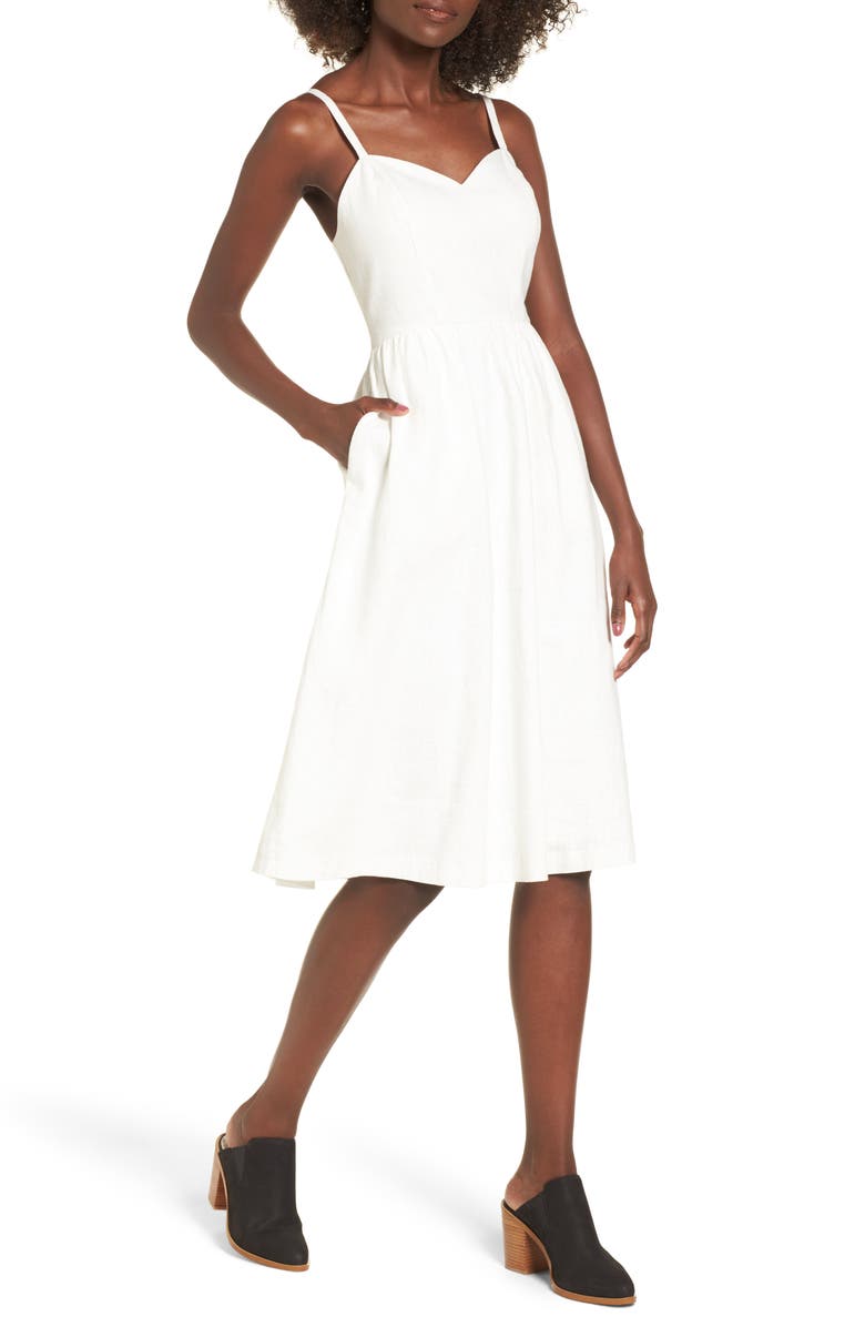 MOON RIVER Cotton & Linen Ballerina Midi Dress, Main, color,