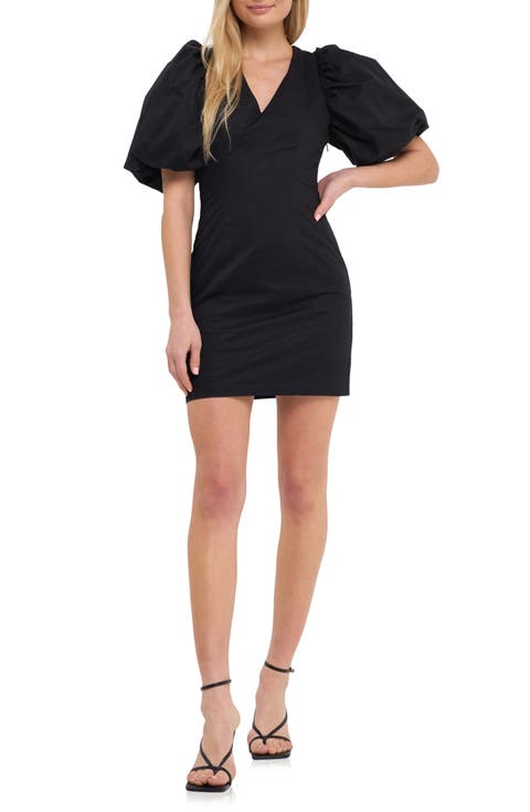 Cutout Puff Sleeve Cotton Minidress
