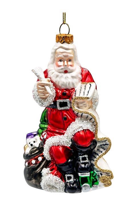 Santa With Long Letter Glass Christmas Ornament