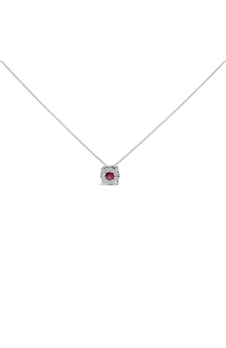 Haus of Brilliance 14K White Gold Red Ruby and 1/3 Cttw Diamond Halo Pendant Necklace, Main, color, White Gold