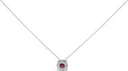 Haus of Brilliance 14K White Gold Red Ruby and 1/3 Cttw Diamond Halo Pendant Necklace